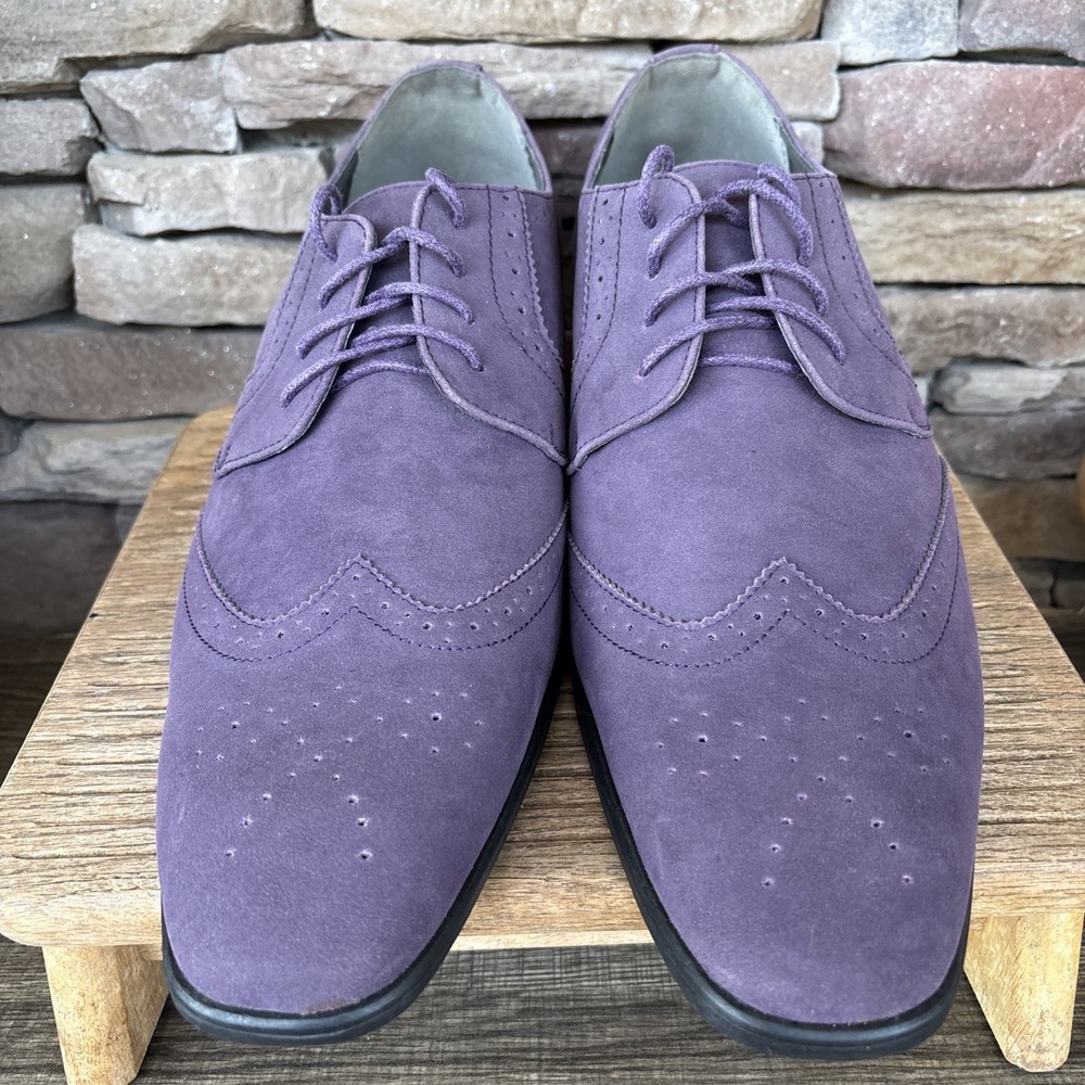 BRAVO/KING-3 Dress Shoe Classic Faux Suede Oxford Leather Lining Purple Sz 17